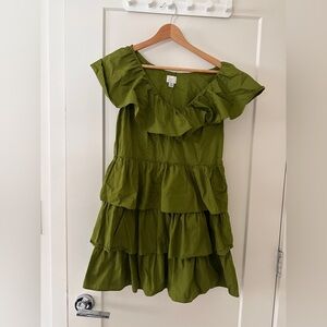 Tiered Ruffle Dress in Olive Green